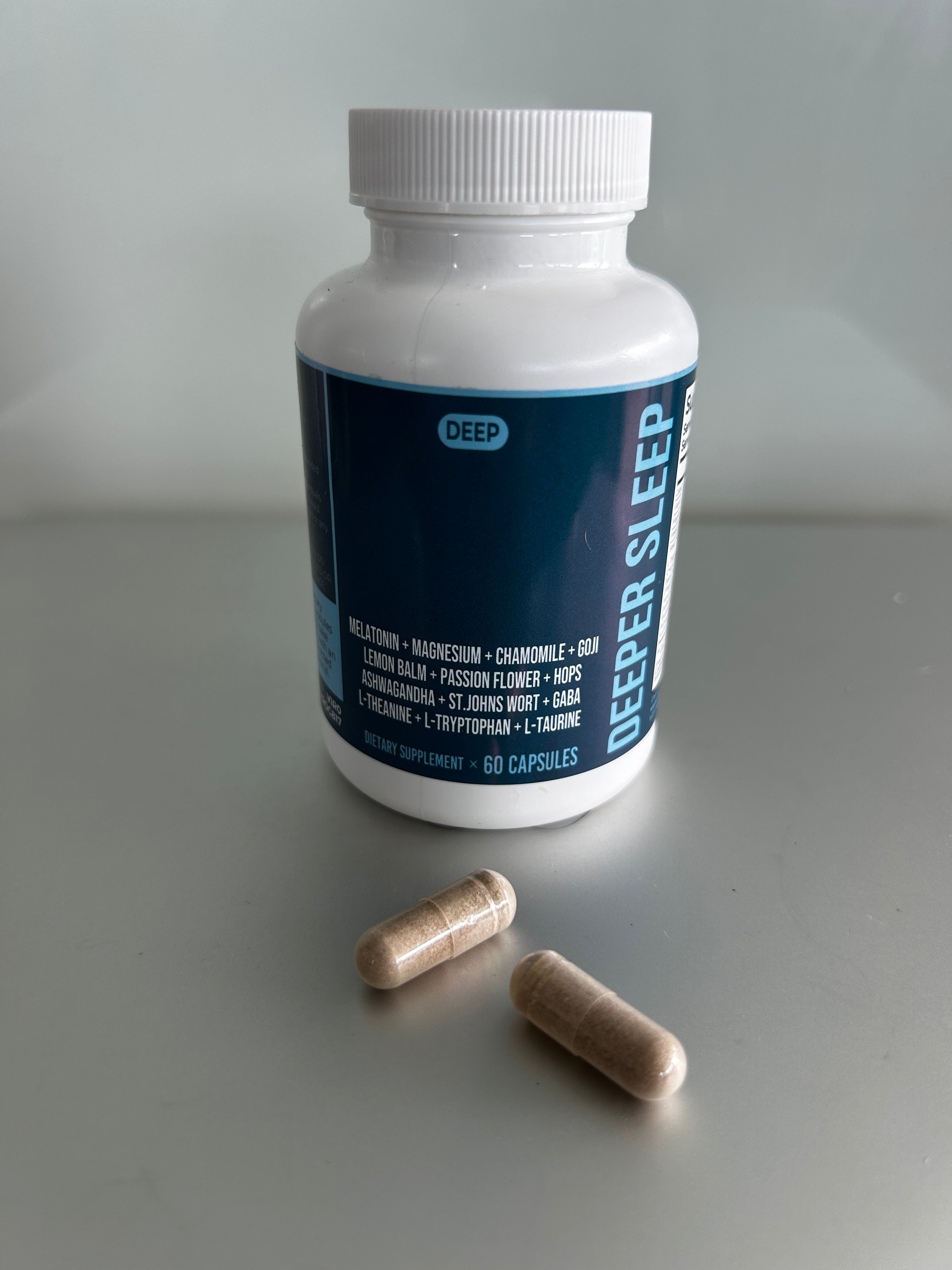 Deeper Sleep Capsules : 10 mg Melatonin + Magnesium + Chamomile + L-Theanine